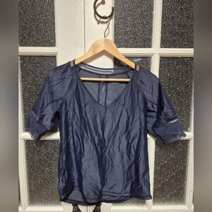 Lululemon Mesh Ventilated Performance Top Navy Blue Jersey sleeve tee Tech